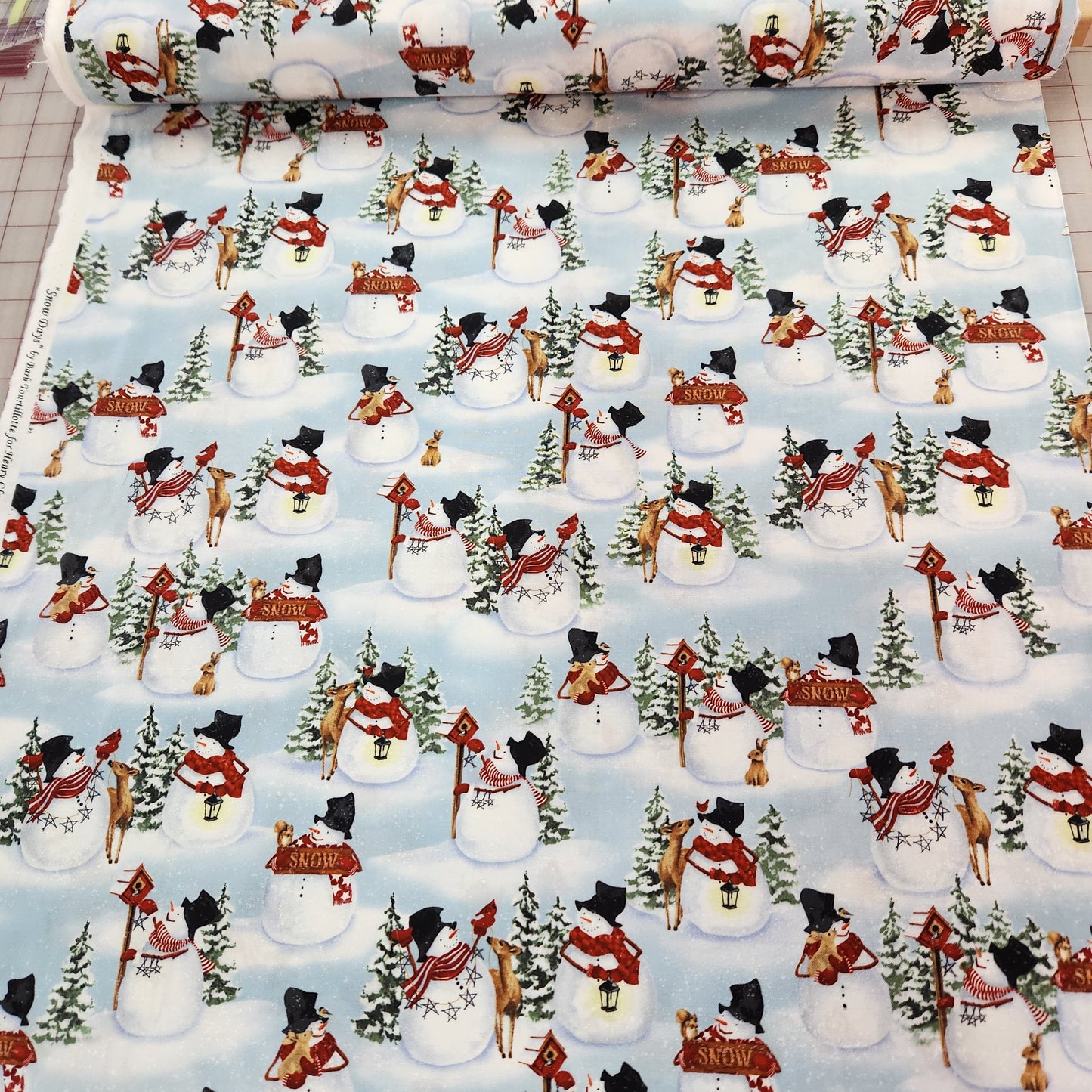 Snow Days with Snowmen and Animals Allover by Barb Tourtillott for Henry Glass, 1638-11