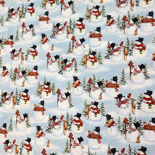 Snow Days with Snowmen and Animals Allover by Barb Tourtillott for Henry Glass, 1638-11