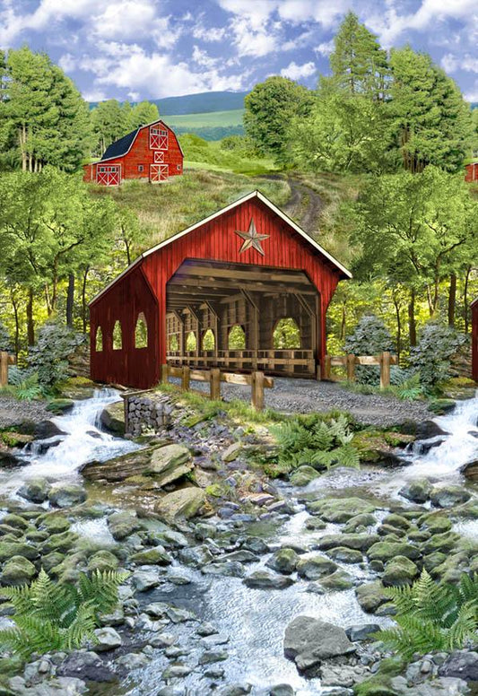 Red Covered Bridge Panel, Timeless Treasures, Panel-C7818