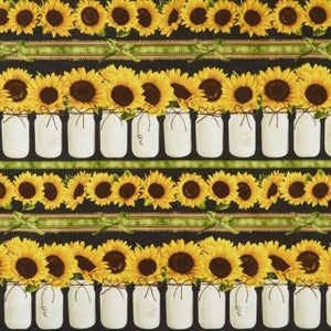 Fleur, Sunflower Border Stripe, Timeless Treasures C5254-BLK