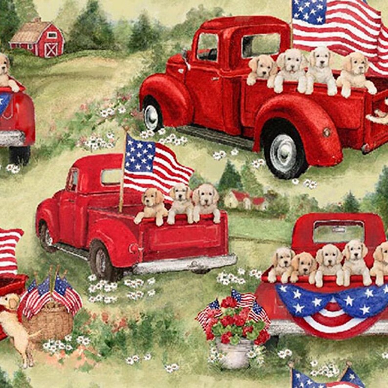 Patriotic Puppies in Red Truck, Susan Winget, Springs Creative, 69625A620715