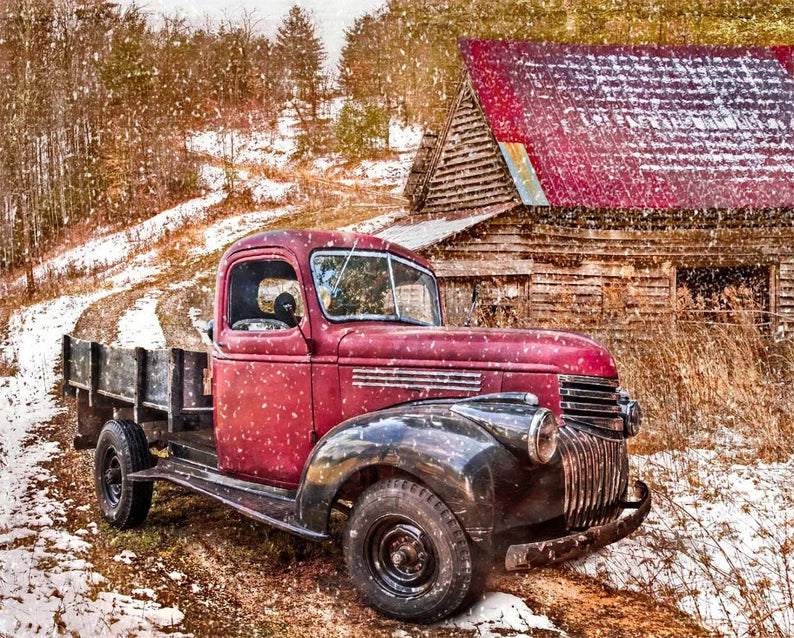 Red Truck in Winter by David Textiles, Digital, AL36909C1