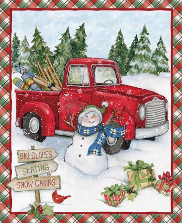 Red Truck Ski Snowman Panel by Susan Wingate for Springs Creative