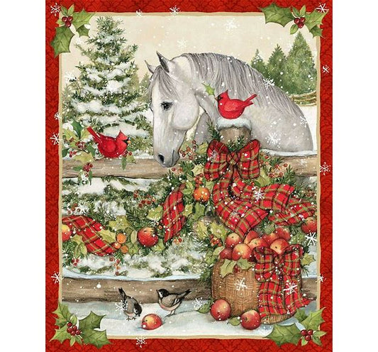 Christmas Horse Bow Panel by Susan Winget for Springs Creative